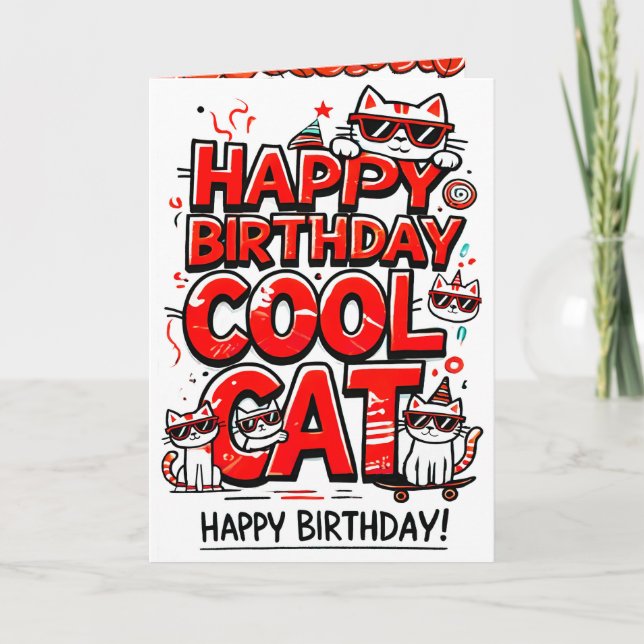 Cool Cat with Red Shades Birthday card (Front)
