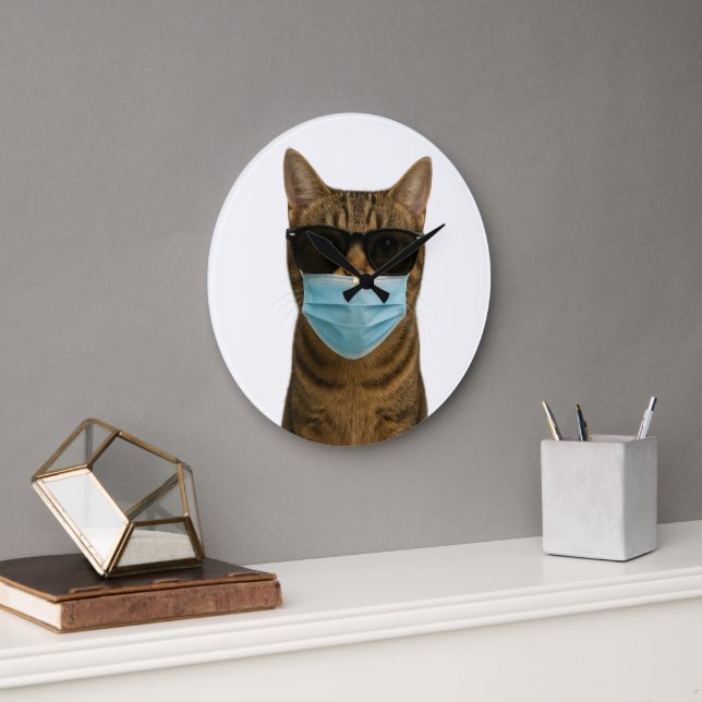 Cool Cat with Shades and Mask Large Clock (Office)