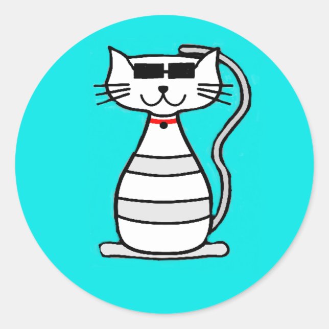 Cool Cat with sunglasses Classic Round Sticker (Front)