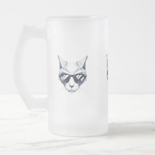 Cool Cat with Sunglasses Frosted Glass Mug - 16oz