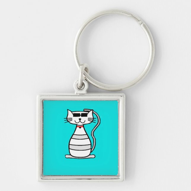 Cool Cat with sunglasses Key Ring (Front)