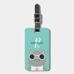 Cool Cat with Sunglasses Monogram Luggage Tag