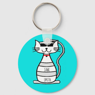 Cool Cat with sunglasses personalised name Key Ring