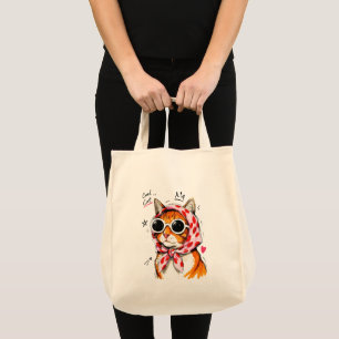 Cool Cat with Sunglasses & Polka Dot Headscarf Tote Bag