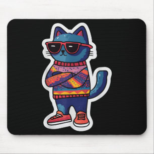 Cool Cat With Sungles Retro Style Funny Animal Mouse Mat