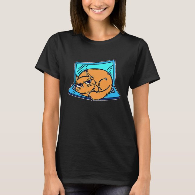 Cool cat work from home laptop home office T-Shirt (Front)