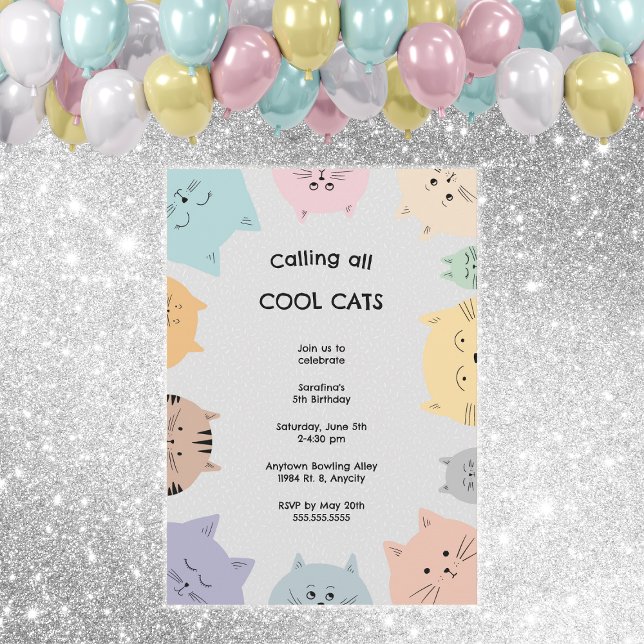 Cool Cats Birthday Party neutral gender invitation (Creator Uploaded)