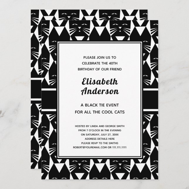 Cool Cats Black Tie Birthday Party Funny Invites (Front/Back)
