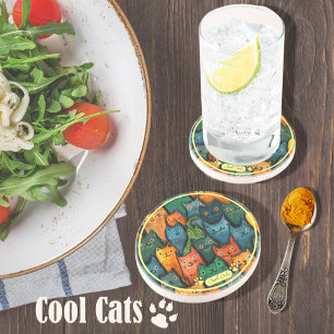Cool Cats Cartoon Colourful Coaster