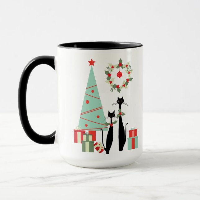 Cool Cats Christmas Mid Century Modern Mug (Left)