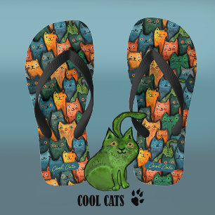 Cool Cats Colourful Watercolor Flip Flops