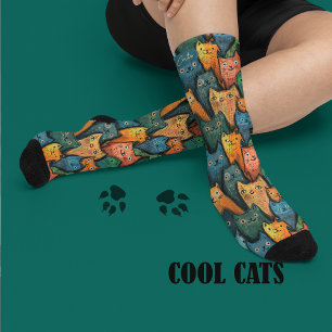 Cool Cats Colourful Watercolor Socks