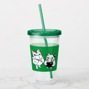 Cool Cats Line Drawing Wearing Face Masks Acrylic Tumbler