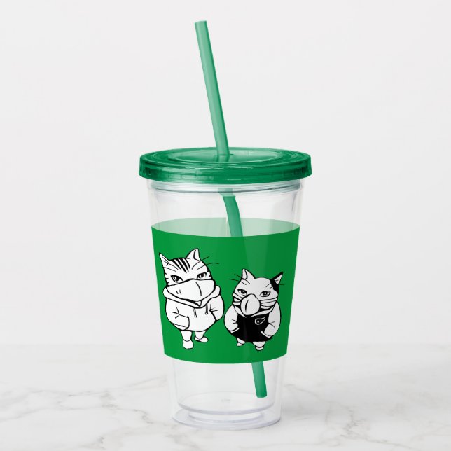 Cool Cats Line Drawing Wearing Face Masks Acrylic Tumbler (Left)