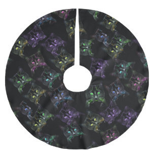 Cool Cats on Black! Multi-coloured Cats Brushed Polyester Tree Skirt