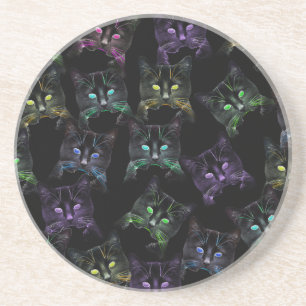 Cool Cats on Black! Multi-coloured Cats Coaster