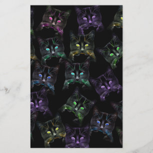 Cool Cats on Black! Multi-coloured Cats Stationery