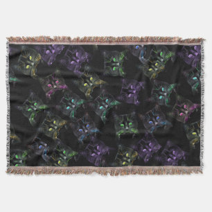 Cool Cats on Black! Multi-coloured Cats Throw Blanket
