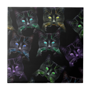 Cool Cats on Black! Multi-coloured Cats Tile