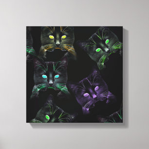 Cool Cats on Black! Multi-Coloured Funky Cats. Canvas Print