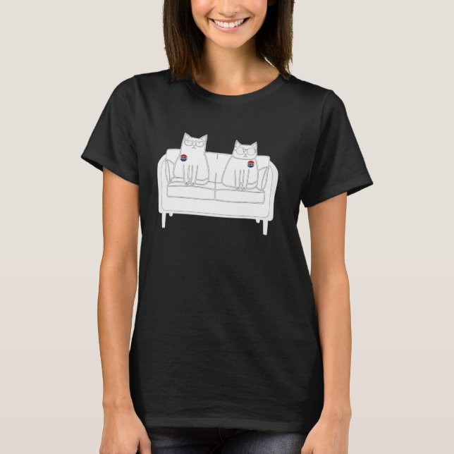 Cool Cats on Couch - VOTE - Harris Walz T-Shirt (Front)