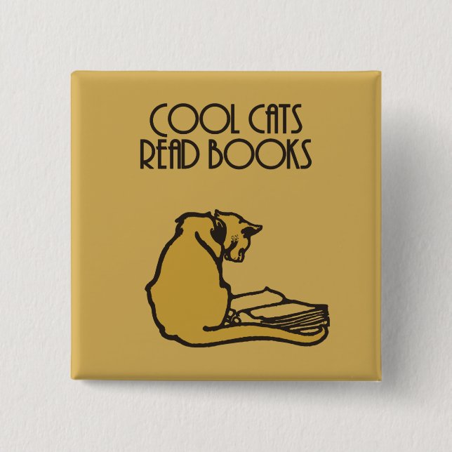 Cool cats read books retro style 15 cm square badge (Front)