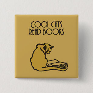 Cool cats read books retro style 15 cm square badge