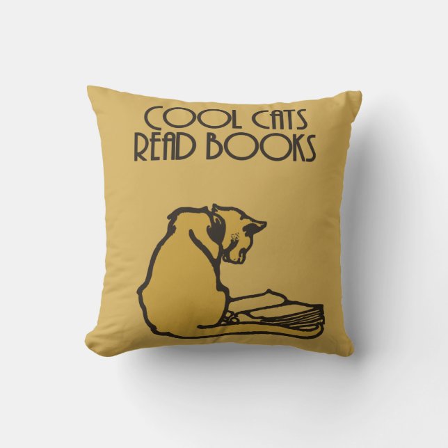 Cool cats read books retro style cushion (Front)