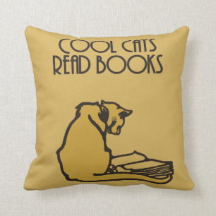 Cool cats read books retro style cushion