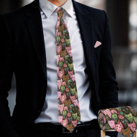 Cool Cats Seamless Pattern Tie - Pink & Green Fun