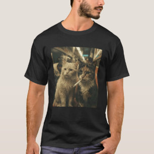 Cool Cats Smoking on Subway Vintage Aesthetic Feli T-Shirt