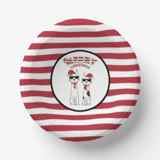 Cool Cats Striped Merry Christmas Paper Plate