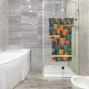 Cool Cats Watercolor ColorfulTowel Bath Towel Set