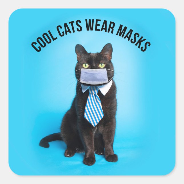 Cool Cats Wear Masks Square Sticker (Front)