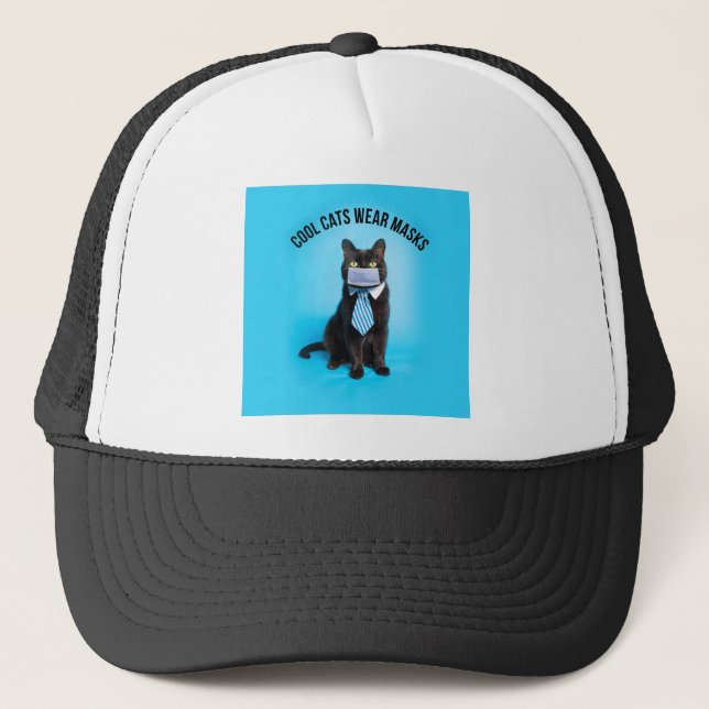 Cool Cats Wear Masks Trucker Hat (Front)