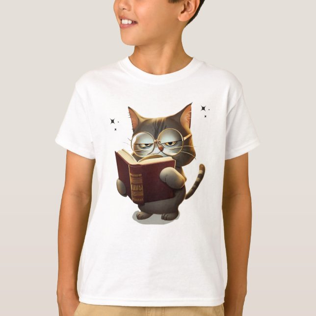 Cool Cats Wearing Glasses Read Book T-Shirt (Front)
