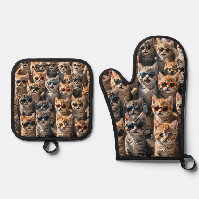 Cool Cats Wearing Sunglasses Oven Mitt & Pot Holder Set (Front)