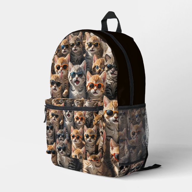 Cool Cats With Sunglasses Printed Backpack (Back Corner Right)