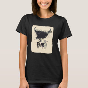 Cool Cattle Head with Ranch for Animals and Cows L T-Shirt