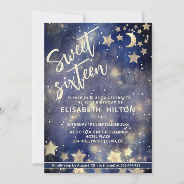 Cool Celestial moon and stars sweet sixteen Invitation (Front)