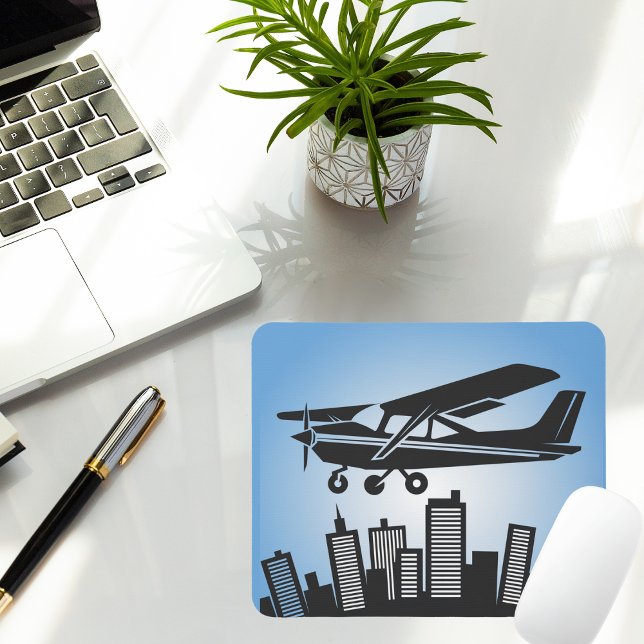 Cool Cessna flying in blue sky over city,Aviation  Mouse Mat (Creator Uploaded)