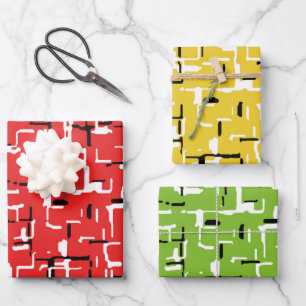 Cool Cheerful Red Green Yellow Pattern Wrapping Paper Sheet