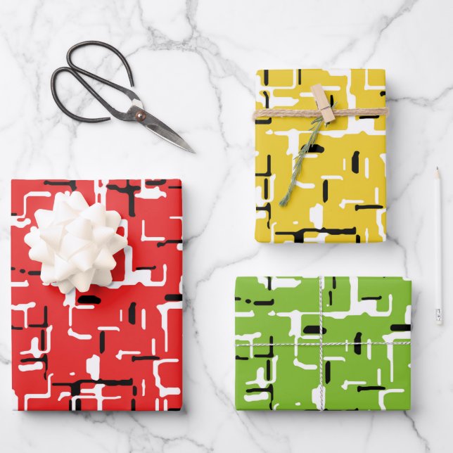 Cool Cheerful Red  Green Yellow Pattern Wrapping Paper Sheet (Front)