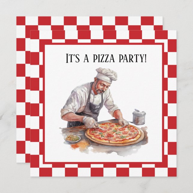Cool chef pizza party  invitation (Front/Back)