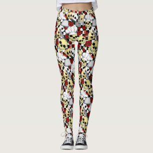 Cool Chef Skull Red Roses Black White Chequerboard Leggings