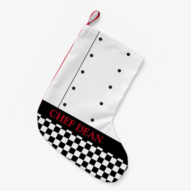Cool Chef Tunic and Chequered Pants Small Christmas Stocking (Front (Hanging))