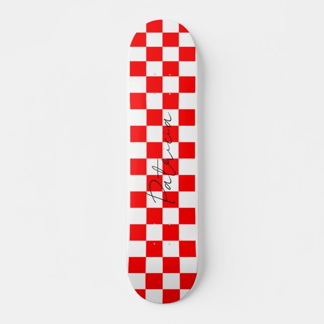 Cool Chequerboard Pattern Red Skateboard (Front)