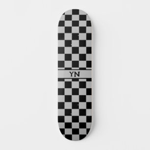 Cool Chequered Black and Grey Name Initials Skateboard
