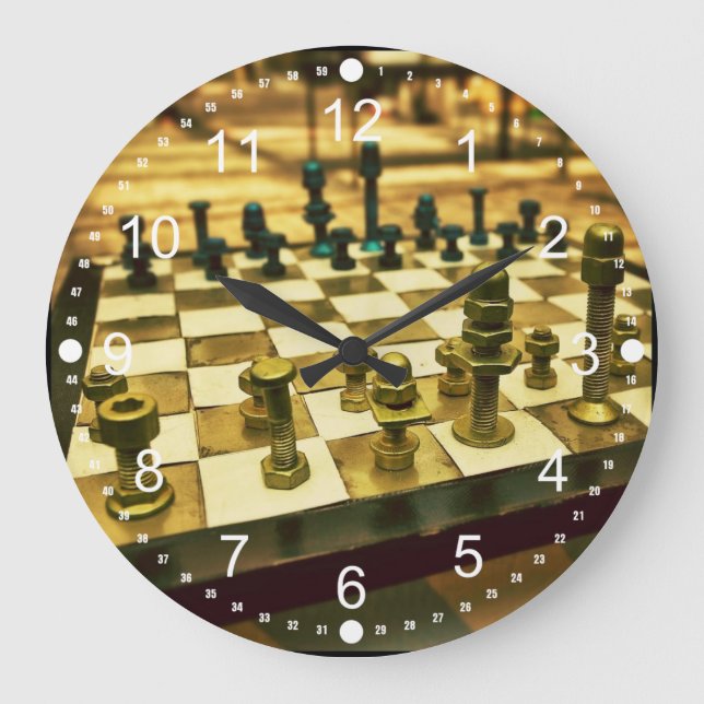 Cool Chess Board with Nuts and Bolts Large Clock (Front)
