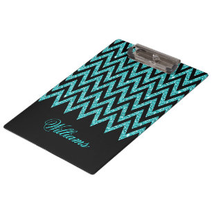Cool chevron zigzag peacock blue faux glitter clipboard